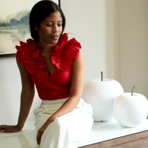 Zara Tops - Zara Red V-Neck Tank Top w/ Ruffle Shoulders